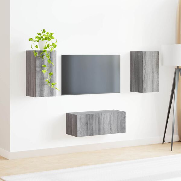 vidaXL TV Cabinet Set Wall-mounted 2 pcs Grey Sonoma Engineered Wood