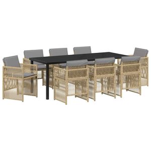 vidaXL Garden Dining Set 9 pcs Beige Powder-Coated Steel