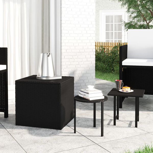 vidaXL Garden Side Tables 3 pcs Black Poly Rattan