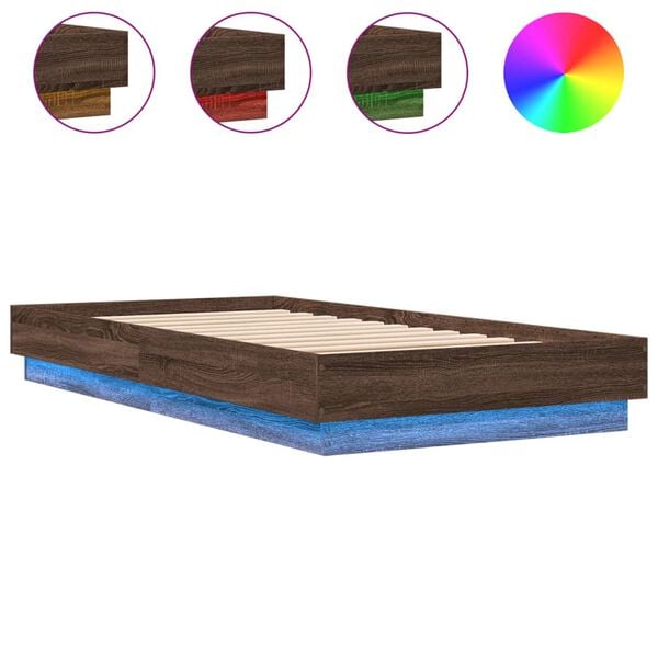 vidaXL Bed Frame without Mattress with LED Lights Brown Oak 75x190 cm Small Single