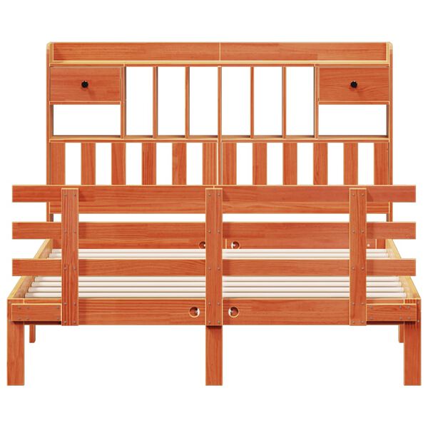 vidaXL Bookcase Bed without Mattress Wax Brown 150x200 cm King Solid Wood Pine