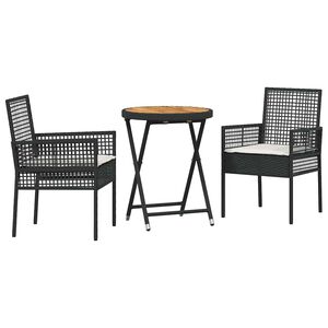 vidaXL Garden Bistro Set 3 pcs Black Poly rattan