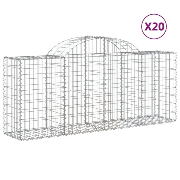 vidaXL Arched Gabion Baskets 20 pcs 200x50x80/100 cm Galvanised Iron