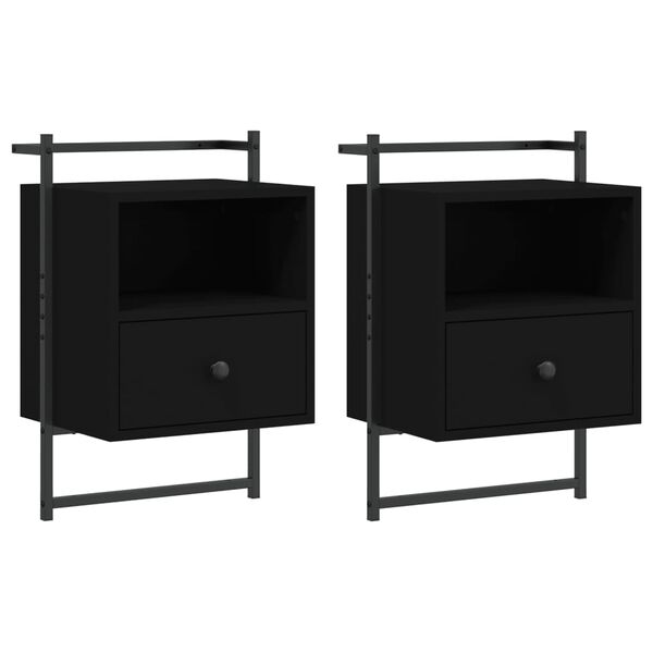 vidaXL Bedside Cabinets Wall-mounted 2 pcs Black 40x30x61 cm Engineered Wood