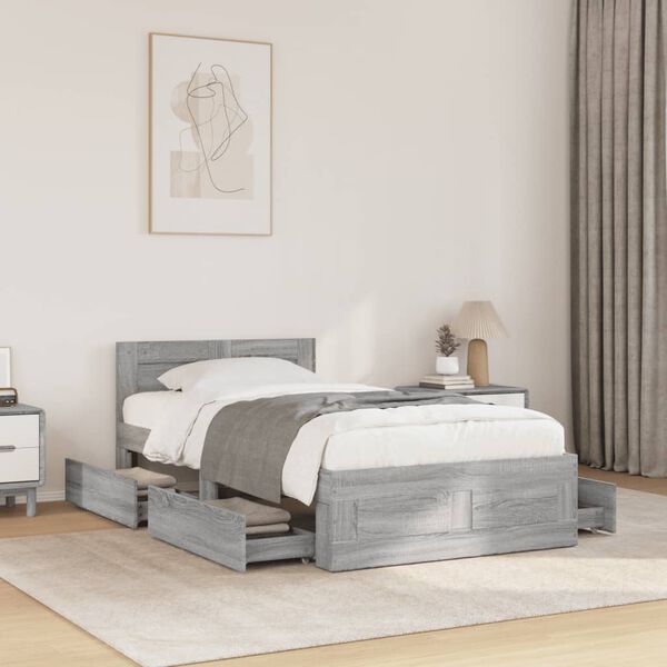 vidaXL Bed Frame with Headboard without Mattress Grey Sonoma 90x200 cm