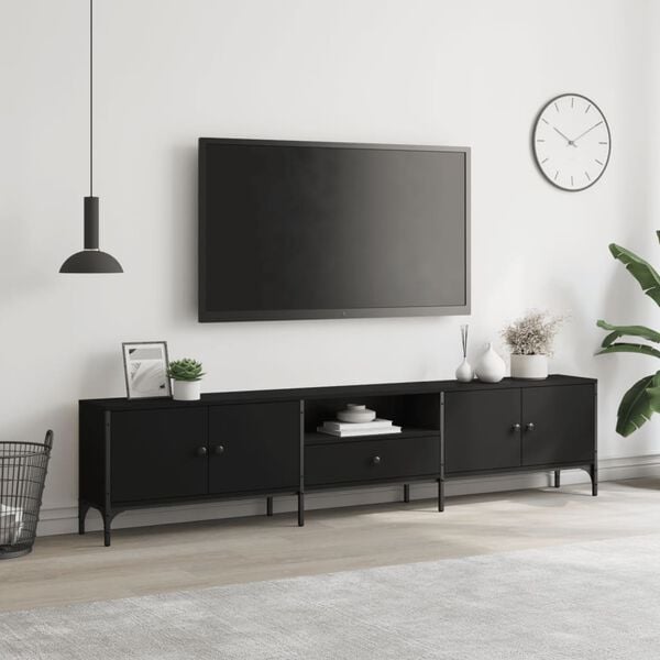 vidaXL TV Cabinet with Drawer Black 200x25x44 cm Engineered Wood