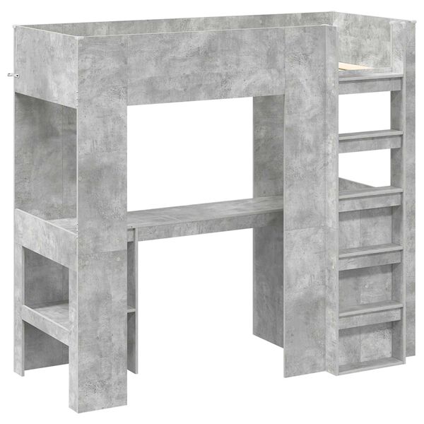 vidaXL Loft Bed Frame with Desk with Storage Concrete Grey 75 x 190 cm