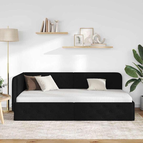 vidaXL Corner Bed Frame with Headboard Black 90 x 190 cm Fabric