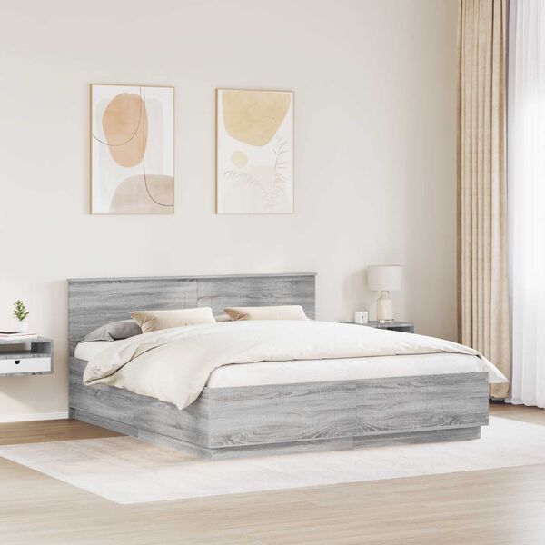 vidaXL Bed Frame Grey Sonoma 180 x 200 cm Engineered Wood