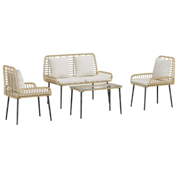 vidaXL Garden Furniture Set 4 pcs Black and Cream Poly Rattan