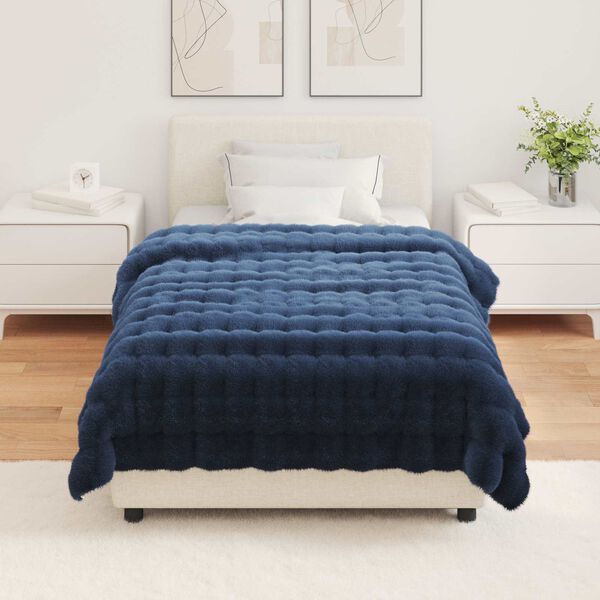 vidaXL Faux Rabbit Fur Blanket 4 pcs Marine Blue 130 x 150 cm