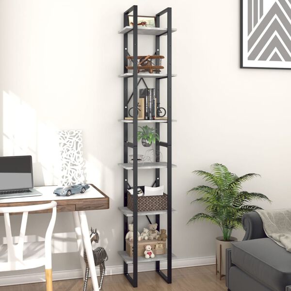vidaXL 6-Tier Book Cabinet Concrete Grey 40x30x210 cm Engineered Wood
