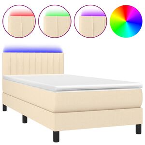 vidaXL Box Spring Bed with Mattress&LED Cream 90x190cm Fabric
