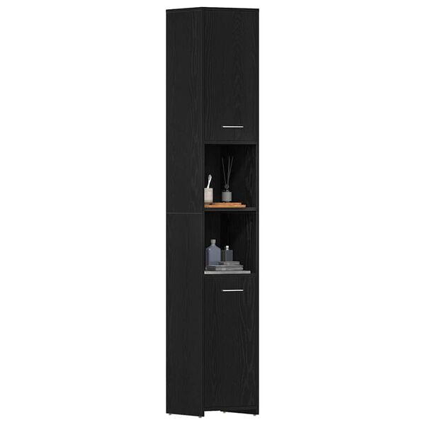 vidaXL Bathroom Cabinet Black Oak 30x30x183.5 cm Engineered Wood
