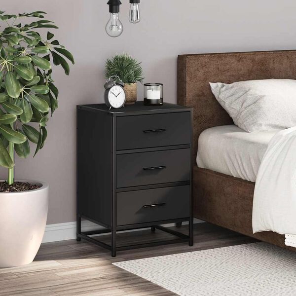vidaXL Bedside Cabinet Black 40x34.5x60 cm Engineered Wood and Metal