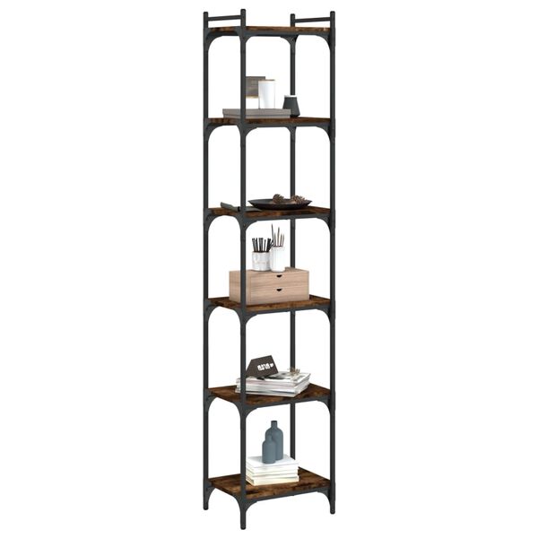vidaXL Bookcase 6-Tier Smoked Oak 40x30x188 cm Engineered Wood