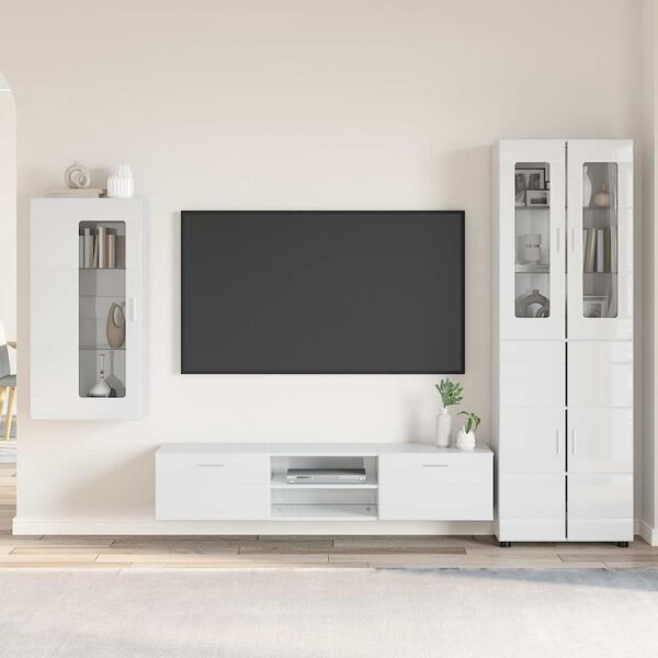 vidaXL TV Cabinet Set FLORIN High Gloss White Engineered Wood