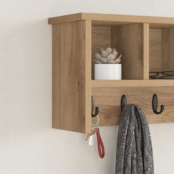 vidaXL Wall-Mounted Coat Rack with Shelf Artisan oak 50 x 16 x 26 cm