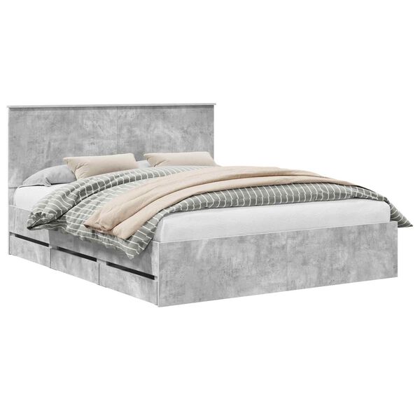 vidaXL Bed Frame with Drawer Concrete Grey 160 x 200 cm Engineer Wood
