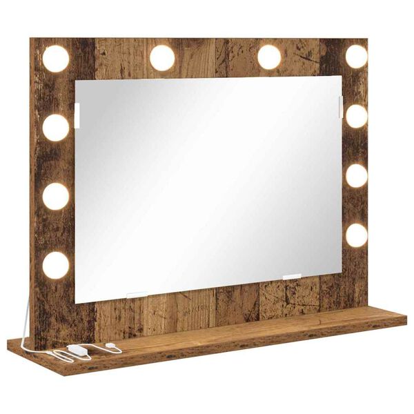vidaXL Vanity Mirror with LED Strip Lights Old Wood 60 x 45 x 18 cm