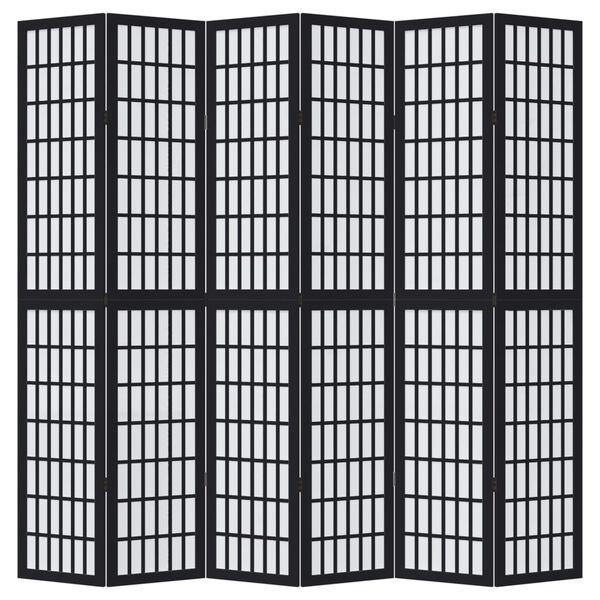 vidaXL Room Divider 6 Panels Black Solid Wood Paulownia