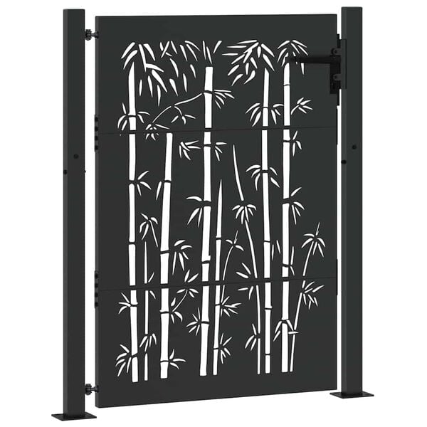 vidaXL Garden Gate 100x125 cm Corten Steel Bamboo Design