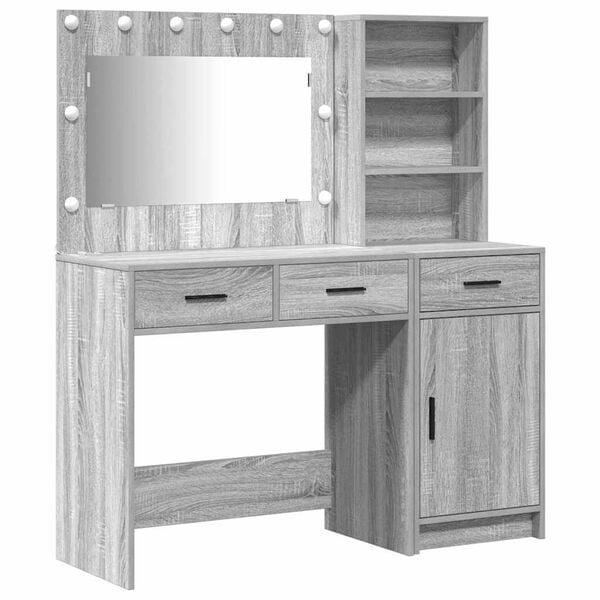 vidaXL Dressing Table with Mirror Lights 2 pcs Grey Engineered Wood