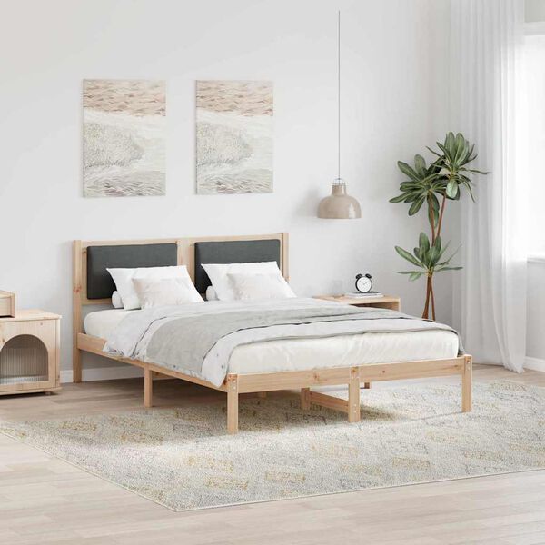 vidaXL Bed Frame with Headboard Dark Grey 135 x 190 cm Solid Pine Wood
