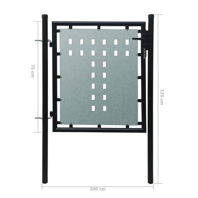 vidaXL Black Single Door Fence Gate 100 x 125 cm