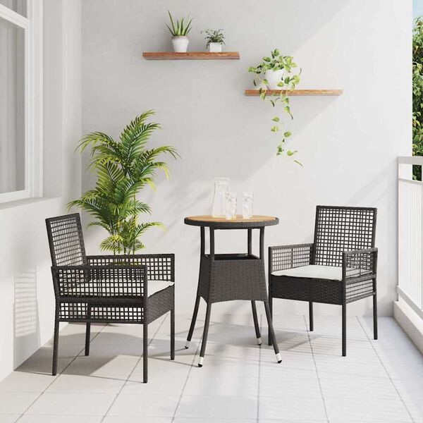 vidaXL Garden Dining Set 3 pcs Black Poly Rattan