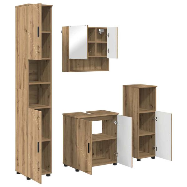 vidaXL Bathroom Furniture Set Wall-mounted with Door 4 pcs Artisan Oak