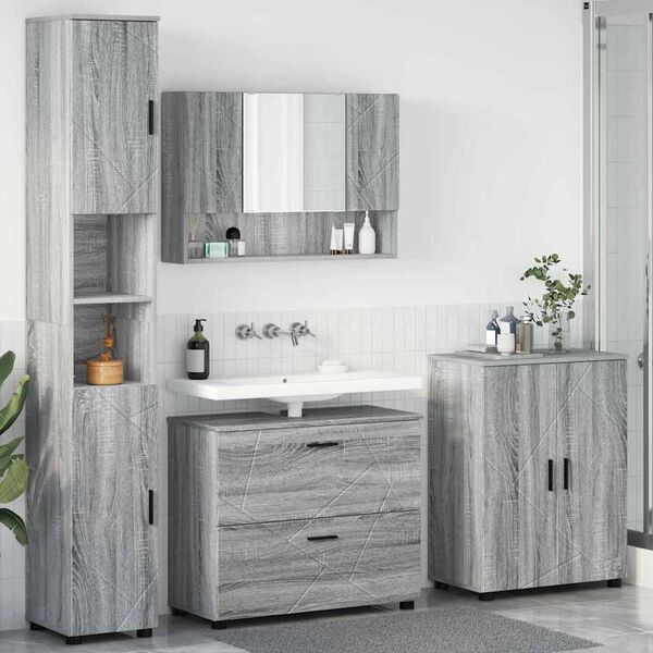 vidaXL Bathroom Furniture Set with Drawer with Shelf 4 pcs Grey Sonoma