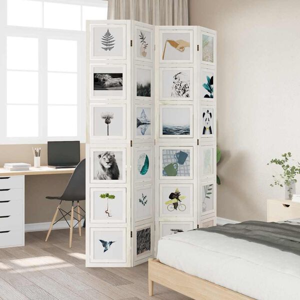 vidaXL Room Divider 4 Panels White Solid Wood Paulownia