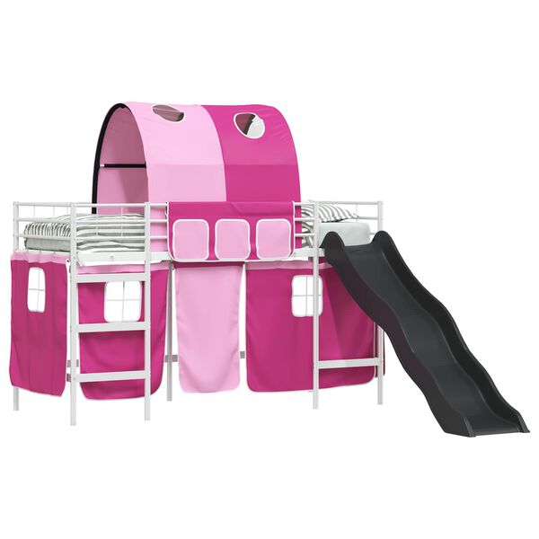 vidaXL Kids'Loft Bed Frame White and Pink 75 x 190 cm Metal