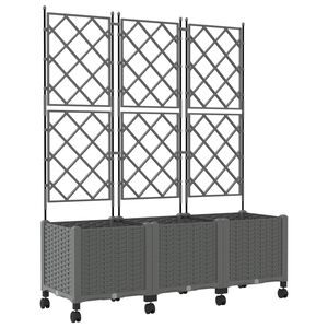 vidaXL Garden Planter with Trellis&Wheels 3 pcs Light Grey PP