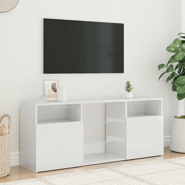 vidaXL TV Cabinet with LED Lights High Gloss White 120x30x50 cm