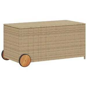 vidaXL Garden Storage Box with Wheels Mix Beige 190L Poly Rattan
