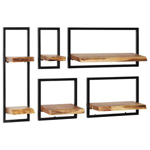 vidaXL Wall Shelf Set | Set of 5 | Acacia wood brown and black