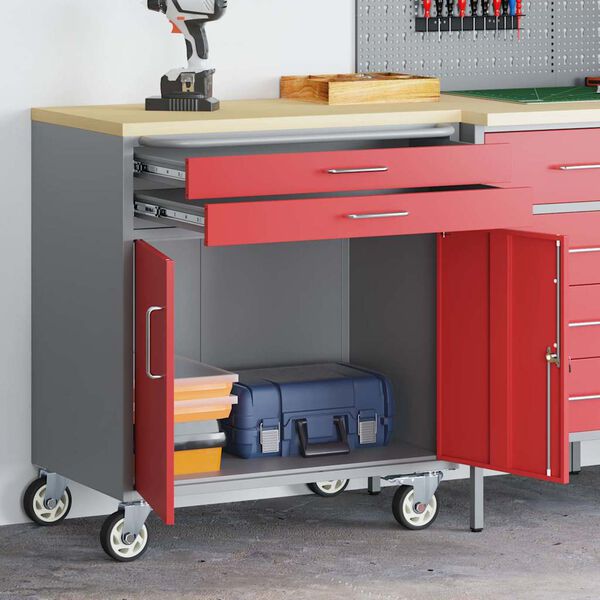 vidaXL Workshop Bench with Drawer Red and Grey 75 x 45 x 85 cm