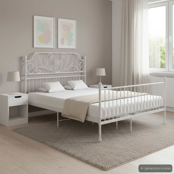 vidaXL Bed Frame with Headboard without Mattress White 140x200 cm Metal