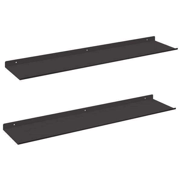 vidaXL Floating Shelf Wall-mounted 2 pcs Black 80 x 18 x 2.5 cm Steel