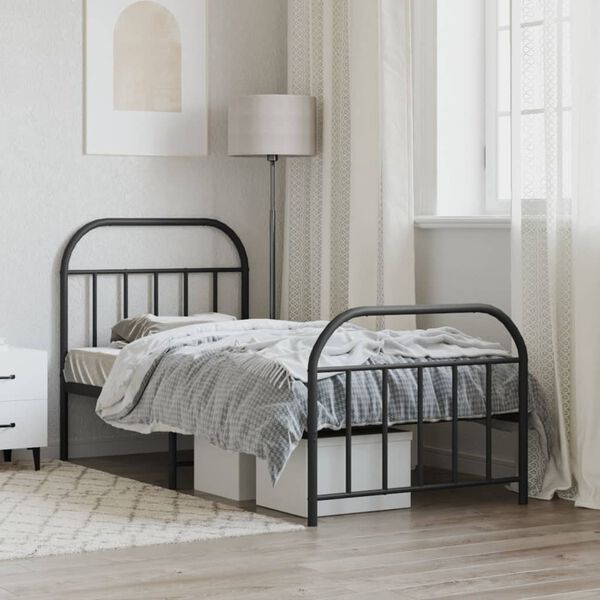 vidaXL Metal Bed Frame without Mattress with Footboard Black 90x190cm
