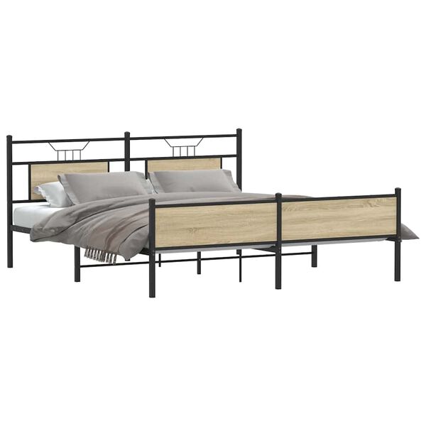 vidaXL Metal Bed Frame without Mattress Sonoma Oak 180x200 cm Super King