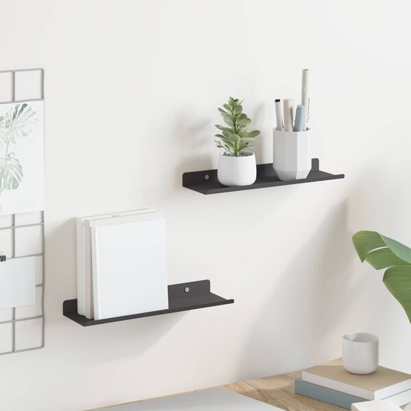 vidaXL Floating Shelf Wall-mounted 2 pcs Black 30 x 9 x 2.5 cm Steel