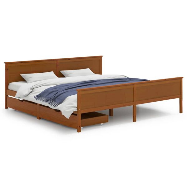 vidaXL Bed Frame without Mattress Honey Brown Solid Wood 180x200 cm Super King