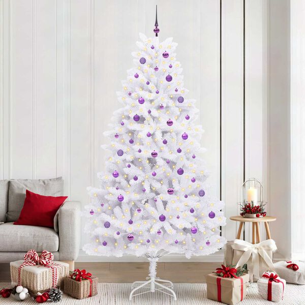 vidaXL Artificial Hinged Christmas Tree White 240 cm PVC and Steel