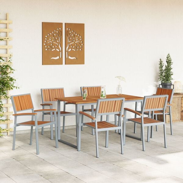 vidaXL Garden Dining Set 7 pcs Grey Solid Acacia Wood