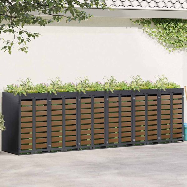 vidaXL Wheelie Bin Storage for 6 Bins Anthracite 408 x 77.5 x 121.5 cm