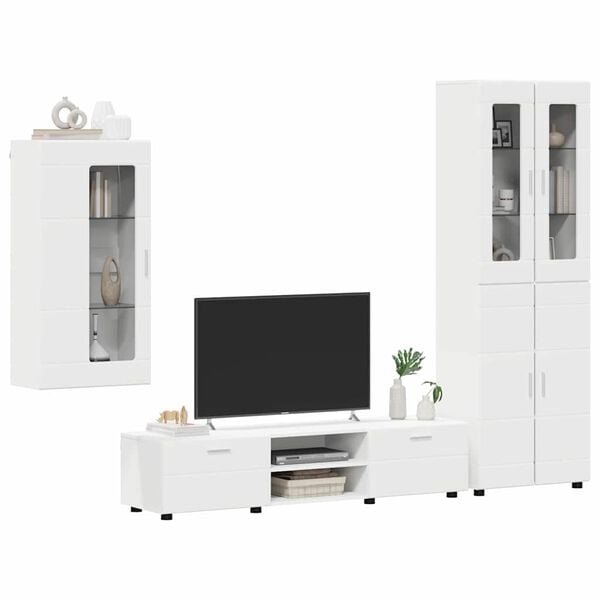 vidaXL TV Cabinet Set with Drawer FLORIN White Engineered Wood