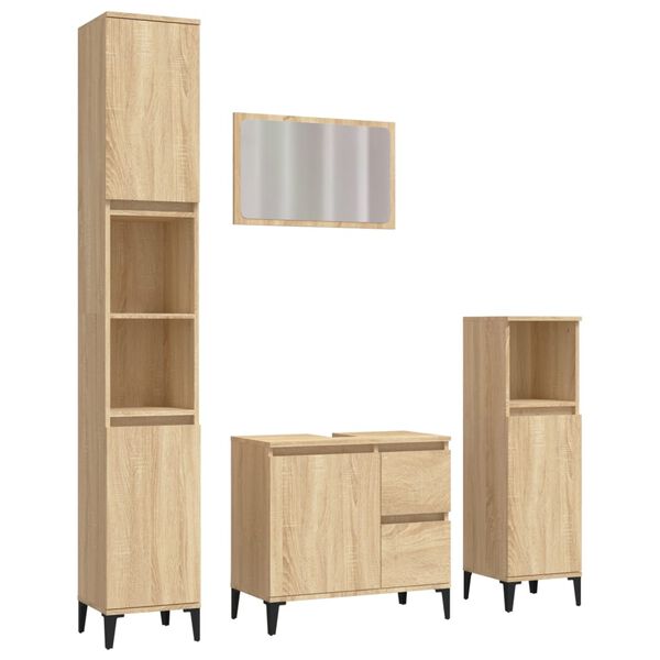 vidaXL 4 Piece Bathroom Furniture Set Sonoma Oak Engineered Wood